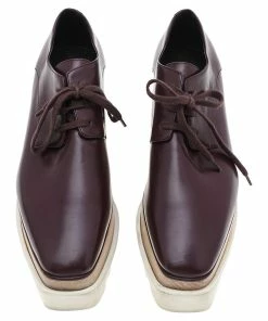 Cheapest 🛒 Stella McCartney Burgundy Faux Leather Elyse Platform Lace Up Derby Size 38 For 👩 Women ❤️ -Stella McCartney Shop luxury women stella mccartney used shoes p596834 006