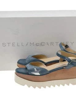 Hot Sale ✔️ Stella McCartney Blue Faux Leather Elyse Star Ankle Strap Platform 🩴 Sandals Size 39 For 👩 Women ✔️ -Stella McCartney Shop luxury women stella mccartney used shoes p598804 003