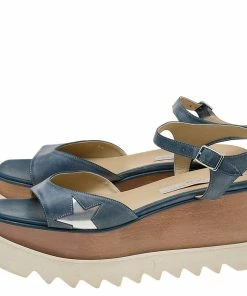 Hot Sale ✔️ Stella McCartney Blue Faux Leather Elyse Star Ankle Strap Platform 🩴 Sandals Size 39 For 👩 Women ✔️ -Stella McCartney Shop luxury women stella mccartney used shoes p598804 004