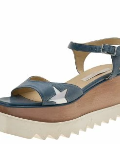 Hot Sale ✔️ Stella McCartney Blue Faux Leather Elyse Star Ankle Strap Platform 🩴 Sandals Size 39 For 👩 Women ✔️