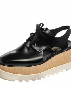 Discount ๐ Stella McCartney Black Faux Leather Elyse Platform Cut-Out Slingback Derby Size 39.5 For ๐ฉ Women ๐