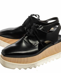 Discount 🛒 Stella McCartney Black Faux Leather Elyse Platform Cut-Out Slingback Derby Size 39.5 For 👩 Women 😉 -Stella McCartney Shop luxury women stella mccartney used shoes p604048 008