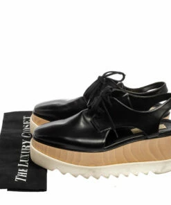 Discount 🛒 Stella McCartney Black Faux Leather Elyse Platform Cut-Out Slingback Derby Size 39.5 For 👩 Women 😉 -Stella McCartney Shop luxury women stella mccartney used shoes p604048 009