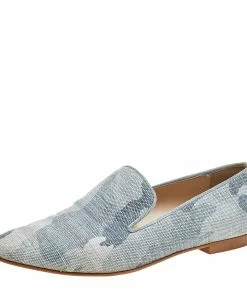 Wholesale 🛒 Stella McCartney Blue Camo Print Canvas Smoking Slippers Size 38 For 👩 Women 👏