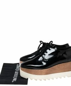 Deals 👍 Stella McCartney Black Faux Patent Leather Elyse Platform 👟 Sneakers Size 38 For 👩 Women 🎉 -Stella McCartney Shop luxury women stella mccartney used shoes p606084 001