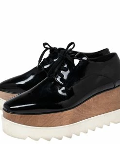 Deals 👍 Stella McCartney Black Faux Patent Leather Elyse Platform 👟 Sneakers Size 38 For 👩 Women 🎉 -Stella McCartney Shop luxury women stella mccartney used shoes p606084 002