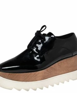 Deals 👍 Stella McCartney Black Faux Patent Leather Elyse Platform 👟 Sneakers Size 38 For 👩 Women 🎉