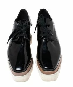 Deals 👍 Stella McCartney Black Faux Patent Leather Elyse Platform 👟 Sneakers Size 38 For 👩 Women 🎉 -Stella McCartney Shop luxury women stella mccartney used shoes p606084 005