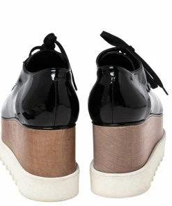 Deals 👍 Stella McCartney Black Faux Patent Leather Elyse Platform 👟 Sneakers Size 38 For 👩 Women 🎉 -Stella McCartney Shop luxury women stella mccartney used shoes p606084 006
