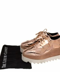 Cheap 💯 Stella McCartney Rose Gold Faux Patent And Leather Elyse Star Platform Lace Up 👟 Sneakers Size 36 For 👩 Women 😉 -Stella McCartney Shop luxury women stella mccartney used shoes p608800 001