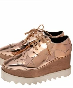 Cheap 💯 Stella McCartney Rose Gold Faux Patent And Leather Elyse Star Platform Lace Up 👟 Sneakers Size 36 For 👩 Women 😉 -Stella McCartney Shop luxury women stella mccartney used shoes p608800 002