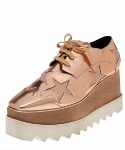 Cheap 💯 Stella McCartney Rose Gold Faux Patent And Leather Elyse Star Platform Lace Up 👟 Sneakers Size 36 For 👩 Women 😉