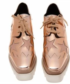 Cheap 💯 Stella McCartney Rose Gold Faux Patent And Leather Elyse Star Platform Lace Up 👟 Sneakers Size 36 For 👩 Women 😉 -Stella McCartney Shop luxury women stella mccartney used shoes p608800 005