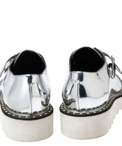 Cheapest 🌟 Stella McCartney Silver Faux Leather Odette Buckle Loafers Size 36 For 👩 Women 🎁 -Stella McCartney Shop luxury women stella mccartney used shoes p608823 001