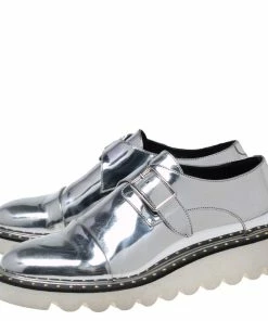 Cheapest 🌟 Stella McCartney Silver Faux Leather Odette Buckle Loafers Size 36 For 👩 Women 🎁 -Stella McCartney Shop luxury women stella mccartney used shoes p608823 005