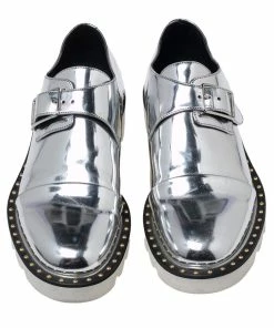 Cheapest 🌟 Stella McCartney Silver Faux Leather Odette Buckle Loafers Size 36 For 👩 Women 🎁 -Stella McCartney Shop luxury women stella mccartney used shoes p608823 008