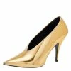 Cheapest 👍 Stella McCartney Metallic Gold Faux Patent Leather V Neck Pointed Toe Pumps Size 36 For 👩 Women ⭐ -Stella McCartney Shop luxury women stella mccartney used shoes p609943 007