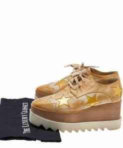 Hot Sale 😍 Stella McCartney Brown Faded Effect Faux Leather Elyse Star Platform Lace Up Derby Size 35.5 For 👩 Women 🧨 -Stella McCartney Shop luxury women stella mccartney used shoes p610069 001