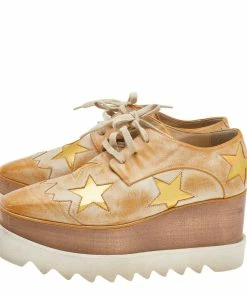 Hot Sale 😍 Stella McCartney Brown Faded Effect Faux Leather Elyse Star Platform Lace Up Derby Size 35.5 For 👩 Women 🧨 -Stella McCartney Shop luxury women stella mccartney used shoes p610069 002