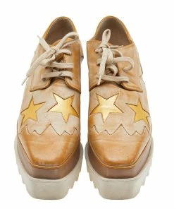 Hot Sale 😍 Stella McCartney Brown Faded Effect Faux Leather Elyse Star Platform Lace Up Derby Size 35.5 For 👩 Women 🧨 -Stella McCartney Shop luxury women stella mccartney used shoes p610069 004