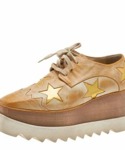 Hot Sale ๐ Stella McCartney Brown Faded Effect Faux Leather Elyse Star Platform Lace Up Derby Size 35.5 For ๐ฉ Women ๐งจ