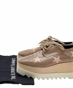 Flash Sale 🛒 Stella McCartney Beige Faux Leather Elyse Star Platform Lace Up Derby Size 37.5 For 👩 Women 🛒 -Stella McCartney Shop luxury women stella mccartney used shoes p610216 001