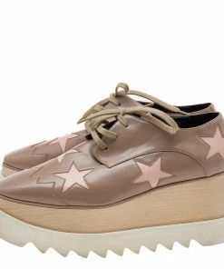 Flash Sale 🛒 Stella McCartney Beige Faux Leather Elyse Star Platform Lace Up Derby Size 37.5 For 👩 Women 🛒 -Stella McCartney Shop luxury women stella mccartney used shoes p610216 002