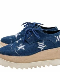 Brand new ✨ Stella McCartney Blue Denim Elyse Star Platform Lace Up 👟 Sneakers Size 35 For 👩 Women 👏 -Stella McCartney Shop luxury women stella mccartney used shoes p610503 002