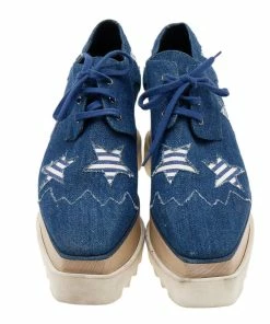 Brand new ✨ Stella McCartney Blue Denim Elyse Star Platform Lace Up 👟 Sneakers Size 35 For 👩 Women 👏 -Stella McCartney Shop luxury women stella mccartney used shoes p610503 004
