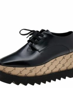 Best deal 🎁 Stella McCartney Black/Beige Faux Leather Monogram Elyse Platform Derby 👟 Sneakers Size 38 For 👩 Women 🎁