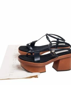 Best Sale 😍 Stella McCartney Black Faux Leather Wooden Platform 🩴 Sandals Size 39 For 👩 Women 😍 -Stella McCartney Shop luxury women stella mccartney used shoes p614678 001