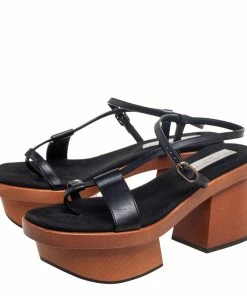 Best Sale 😍 Stella McCartney Black Faux Leather Wooden Platform 🩴 Sandals Size 39 For 👩 Women 😍 -Stella McCartney Shop luxury women stella mccartney used shoes p614678 002