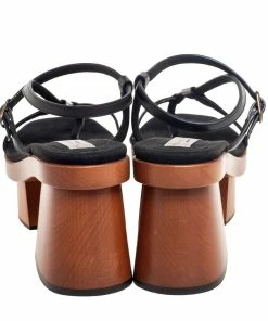 Best Sale 😍 Stella McCartney Black Faux Leather Wooden Platform 🩴 Sandals Size 39 For 👩 Women 😍 -Stella McCartney Shop luxury women stella mccartney used shoes p614678 004