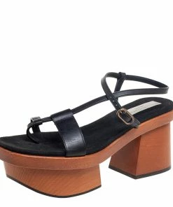Best Sale 😍 Stella McCartney Black Faux Leather Wooden Platform 🩴 Sandals Size 39 For 👩 Women 😍