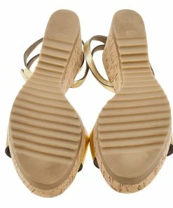 Cheapest 😀 Stella McCartney Metallic Gold Faux Leather Linda Wedge 🩴 Sandals Size 41 For 👩 Women ⌛ -Stella McCartney Shop luxury women stella mccartney used shoes p615374 006