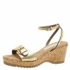 Cheapest 😀 Stella McCartney Metallic Gold Faux Leather Linda Wedge 🩴 Sandals Size 41 For 👩 Women ⌛ -Stella McCartney Shop luxury women stella mccartney used shoes p615374 008