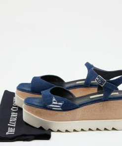 Cheapest 👏 Stella McCartney Blue Denim Elyse Platform Ankle Strap 🩴 Sandals Size 39.5 For 👩 Women 🤩 -Stella McCartney Shop luxury women stella mccartney used shoes p621837 001