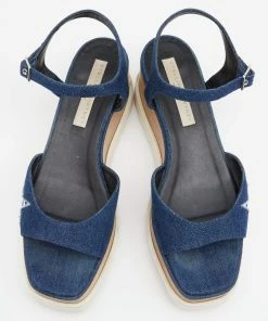 Cheapest 👏 Stella McCartney Blue Denim Elyse Platform Ankle Strap 🩴 Sandals Size 39.5 For 👩 Women 🤩 -Stella McCartney Shop luxury women stella mccartney used shoes p621837 004