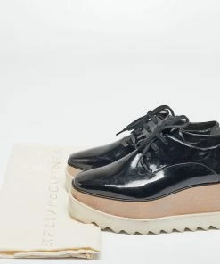 Flash Sale 🤩 Stella McCartney Black Faux Patent Leather Elyse Platform Derby 👟 Sneakers Size 36 For 👩 Women 🎁 -Stella McCartney Shop luxury women stella mccartney used shoes p621873 002