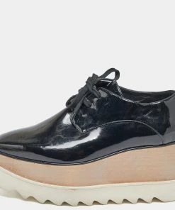 Flash Sale 🤩 Stella McCartney Black Faux Patent Leather Elyse Platform Derby 👟 Sneakers Size 36 For 👩 Women 🎁