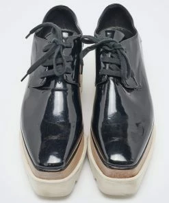 Flash Sale 🤩 Stella McCartney Black Faux Patent Leather Elyse Platform Derby 👟 Sneakers Size 36 For 👩 Women 🎁 -Stella McCartney Shop luxury women stella mccartney used shoes p621873 005