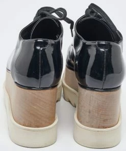 Flash Sale 🤩 Stella McCartney Black Faux Patent Leather Elyse Platform Derby 👟 Sneakers Size 36 For 👩 Women 🎁 -Stella McCartney Shop luxury women stella mccartney used shoes p621873 007