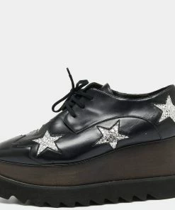 Promo 👏 Stella McCartney Black Faux Leather Elyse Star 👟 Sneakers Size 38 For 👩 Women ⭐