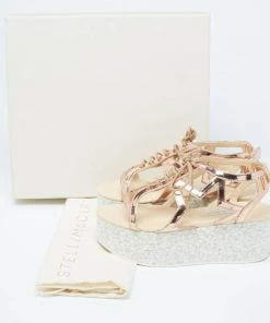 Cheapest 🤩 Stella McCartney Metallic Bronze Faux Patent Leather Hackney Platform 🩴 Sandals Size 36 For 👩 Women 🤩 -Stella McCartney Shop luxury women stella mccartney used shoes p622676 1649824766 001