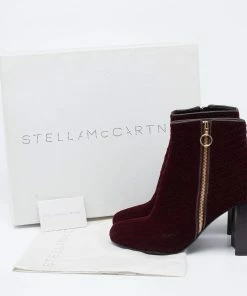 Coupon 🧨 Stella McCartney Burgundy Woven Velvet Block Heel Ankle Heel 🥾 Boots Size 40 For 👩 Women 🔔 -Stella McCartney Shop luxury women stella mccartney used shoes p625241 001