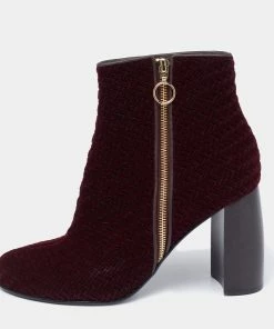 Coupon ๐งจ Stella McCartney Burgundy Woven Velvet Block Heel Ankle Heel ๐ฅพ Boots Size 40 For ๐ฉ Women ๐