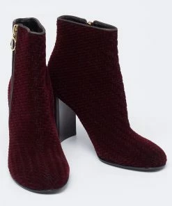 Coupon 🧨 Stella McCartney Burgundy Woven Velvet Block Heel Ankle Heel 🥾 Boots Size 40 For 👩 Women 🔔 -Stella McCartney Shop luxury women stella mccartney used shoes p625241 004