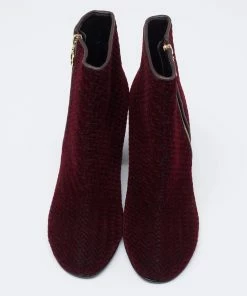 Coupon 🧨 Stella McCartney Burgundy Woven Velvet Block Heel Ankle Heel 🥾 Boots Size 40 For 👩 Women 🔔 -Stella McCartney Shop luxury women stella mccartney used shoes p625241 005