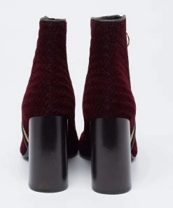 Coupon 🧨 Stella McCartney Burgundy Woven Velvet Block Heel Ankle Heel 🥾 Boots Size 40 For 👩 Women 🔔 -Stella McCartney Shop luxury women stella mccartney used shoes p625241 006