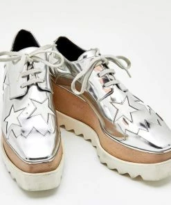Discount 💯 Stella McCartney Silver/White Faux Patent Leather Elyse Star Platform Lace Up 👟 Sneakers Size 37.5 For 👩 Women 🔥 -Stella McCartney Shop luxury women stella mccartney used shoes p626694 1650399038 001